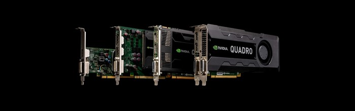 Multiple Nvidia Quadro graphics cards on black background