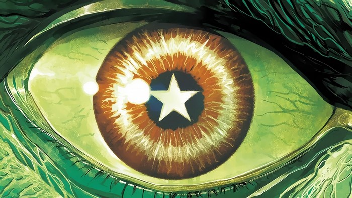 Close-up of an eye with a star in the iris