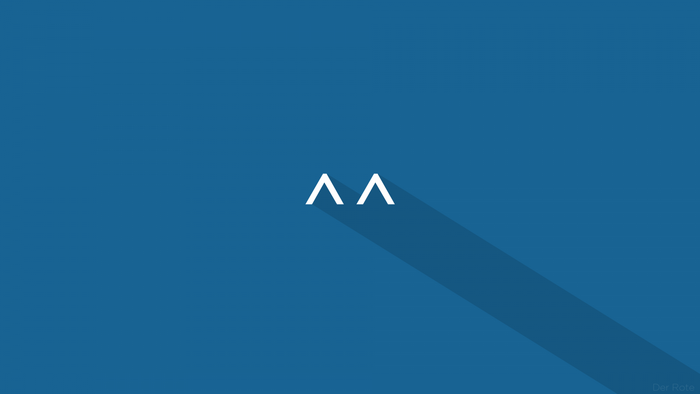 White '^^' symbol with long shadow on blue background