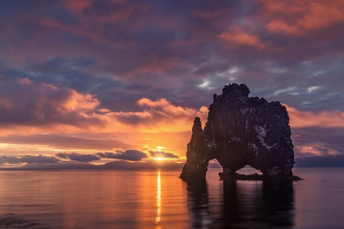 Hvitserkur rock formation at sunset in Iceland