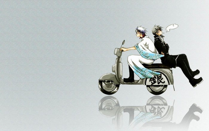 Gintama characters riding a scooter