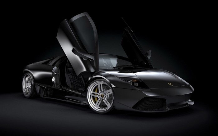 Black Lamborghini Murcielago with doors open
