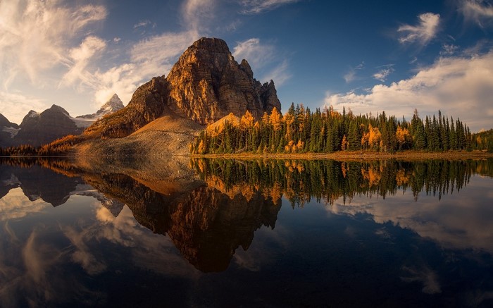 Mountain reflection in a lake during autumn