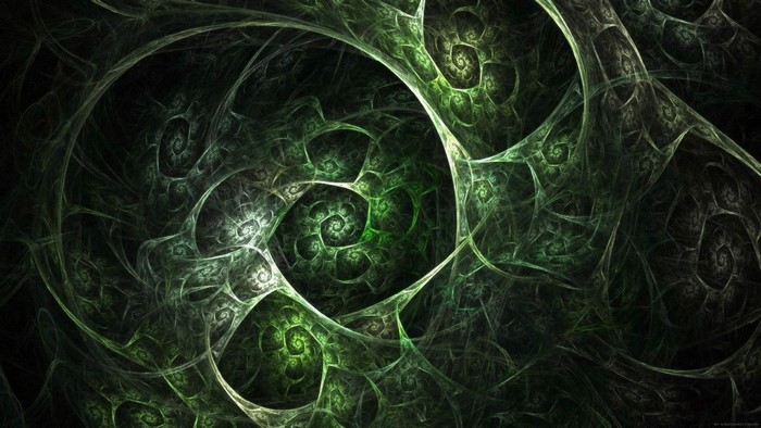 Green fractal patterns with dark background