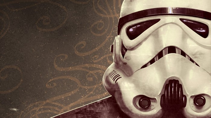 Stormtrooper helmet from Star Wars on a decorative background