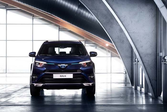 Blue Toyota RAV4 Hybrid crossover