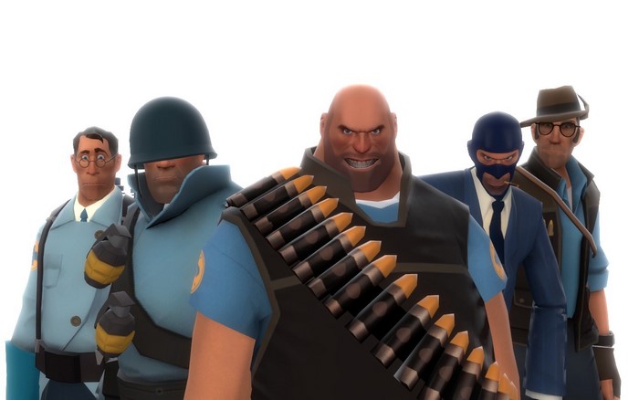 Team Fortress 2 characters: Heavy, Soldier, Spy, Sniper, and Medic