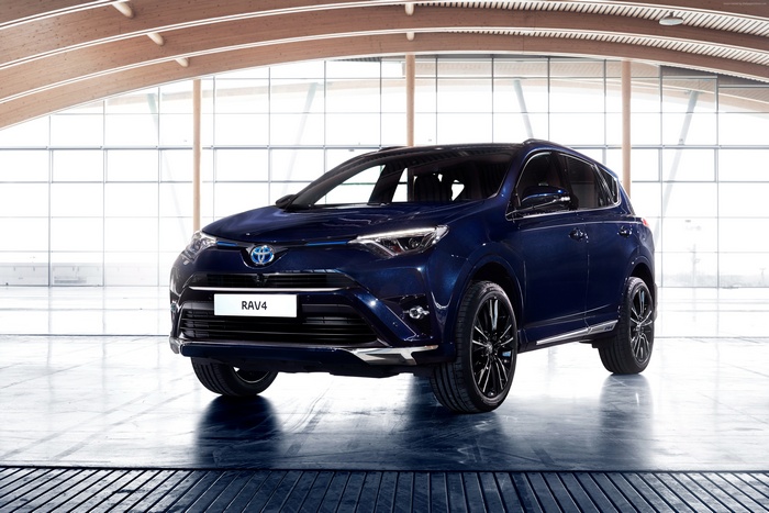 Blue Toyota RAV4 Hybrid crossover at Geneva Auto Show 2016
