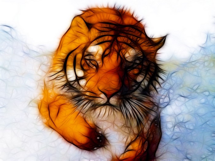 Fractal illustration of a tiger in snow