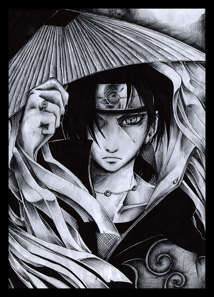Uchiha Itachi from Naruto Shippuden Monochrome Drawing