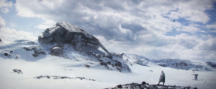 Star Wars Battlefront crashed ship in snowy landscape