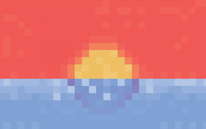 Pixel art sunset over the ocean