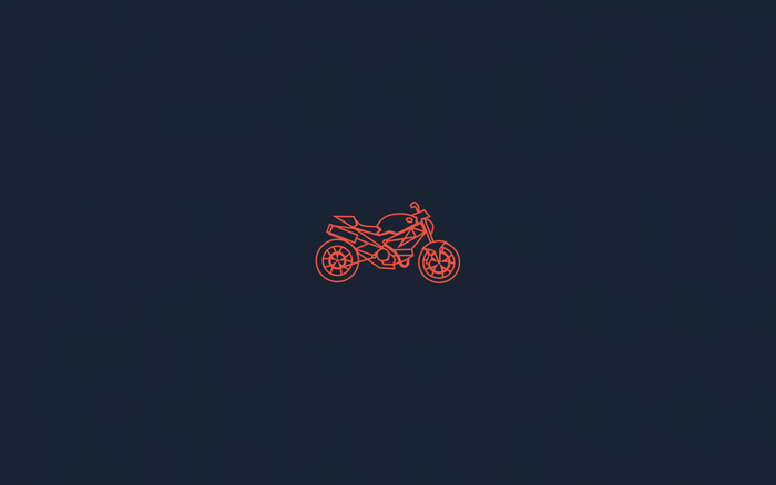 Orange motorcycle line art on dark blue background