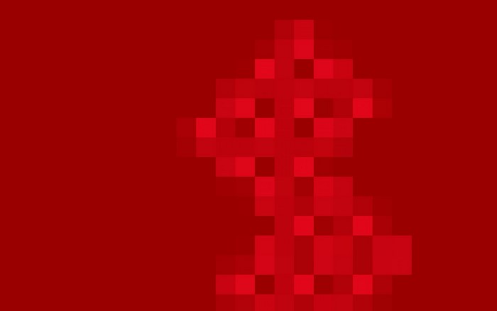 Pixelated red symbol on a red background
