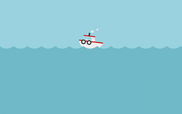 Minimalist illustration of a small boat on blue water