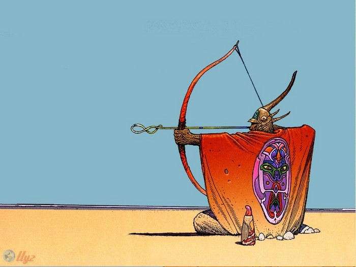 Mœbius illustration of a warrior with a bow