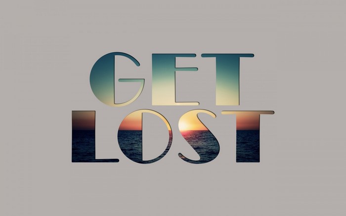 GET LOST text with ocean sunset