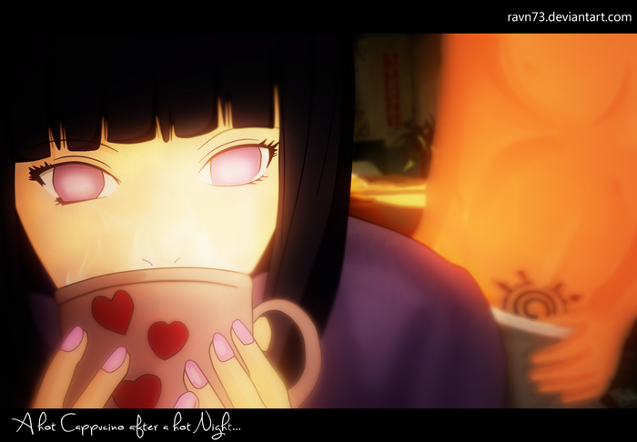 Hyuga Hinata from Naruto drinking a cappuccino