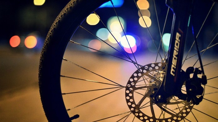 Merida Bicycle Wheel with Disc Brake at Night