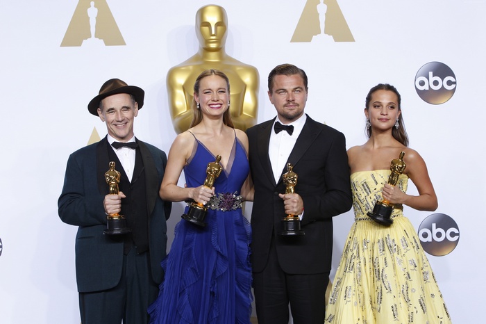 Brie Larson, Leonardo DiCaprio, Alicia Vikander, Mark Rylance at Oscars
