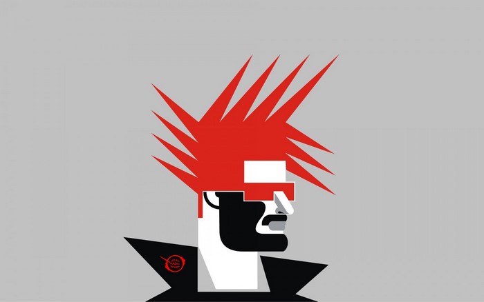 Minimalist illustration of a punk character with red hair