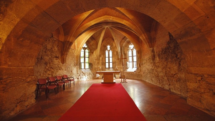 Ancient Monastery Chapel Interior with Vaulted Ceiling