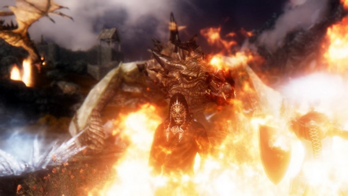 Dragonborn and dragon in The Elder Scrolls V Skyrim
