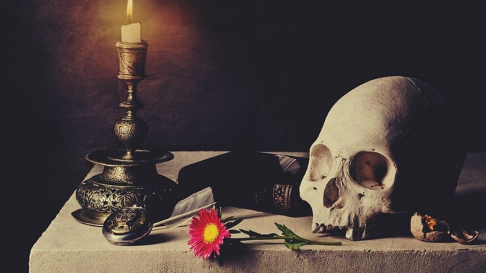 Still Life with Skull, Candle, and Flower