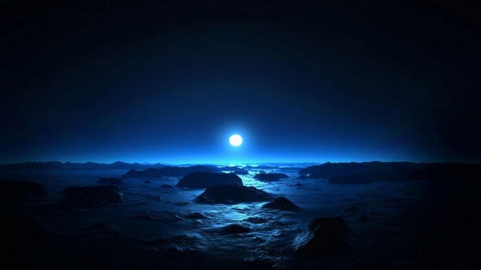 Moonlit Ocean Horizon at Night