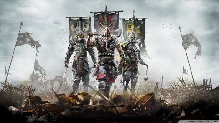 For Honor screenshot with samurai, viking, and knight