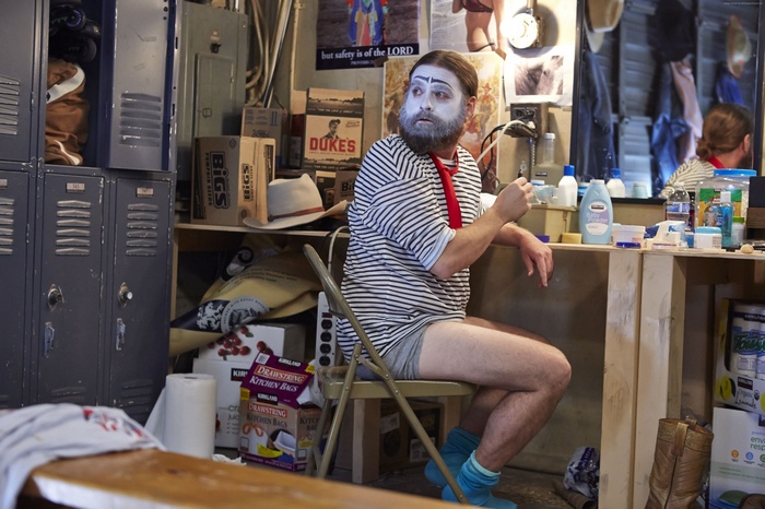 Zach Galifianakis in a locker room