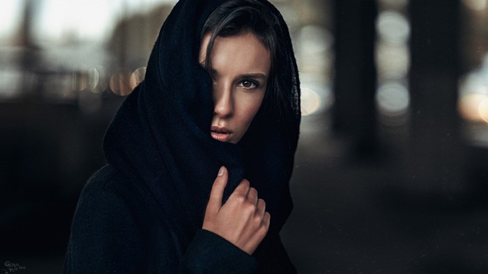 Woman in black scarf, portrait photography by Georgy Chernyadyev