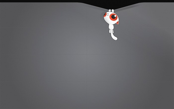 White cat with red eyes hanging from a ledge