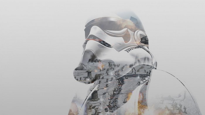 Stormtrooper helmet with Battle of Hoth scene overlay