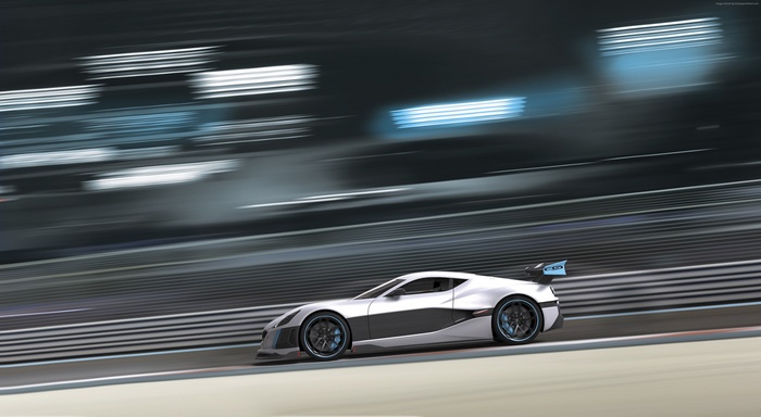 Silver Rimac Concept S sport car on a track