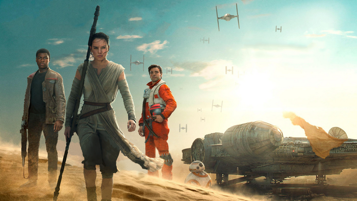 Rey and Finn from Star Wars: The Force Awakens on Jakku