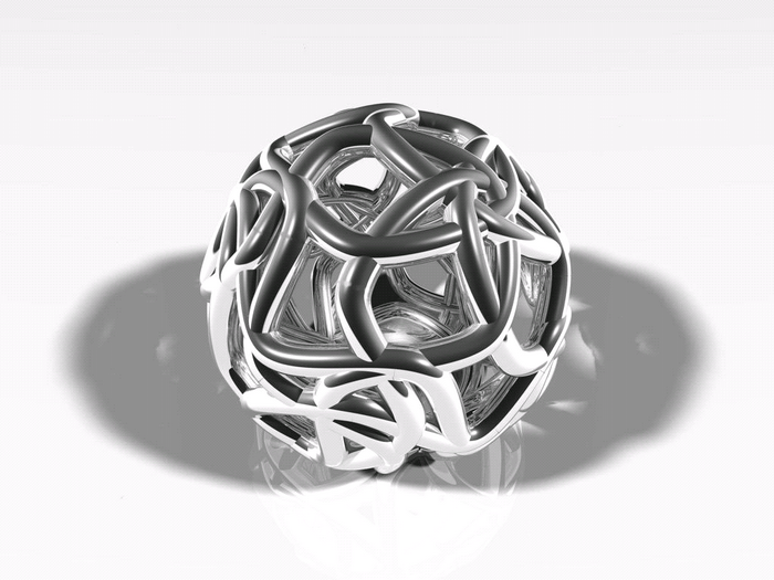 3D abstract metallic sphere with interwoven rings