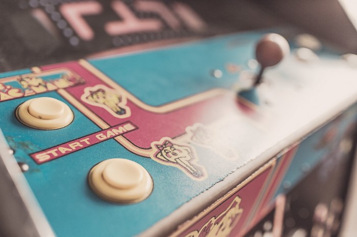 Arcade game machine with joystick and buttons
