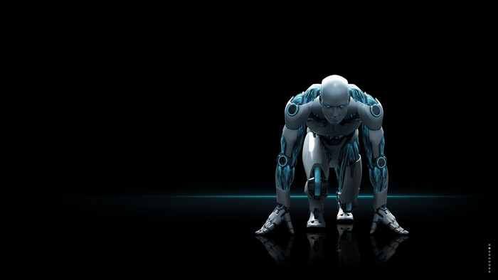 Robot in a starting position on a black background