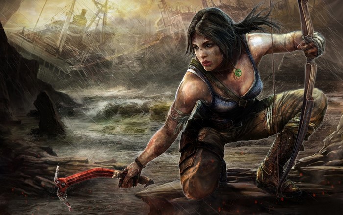 Lara Croft from Tomb Raider with bow and axe