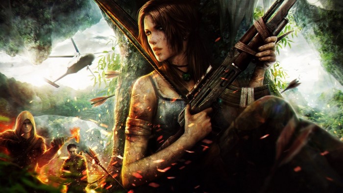 Lara Croft from Tomb Raider in a jungle battle