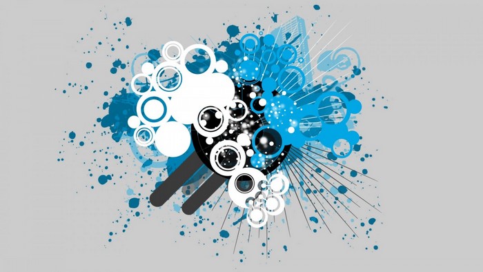 Abstract blue and white circles with splatters