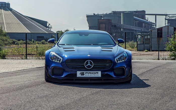 Blue Mercedes-Benz AMG GT Prior Design sports car