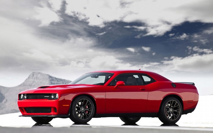 Red Dodge Challenger Hellcat Muscle Car Side View