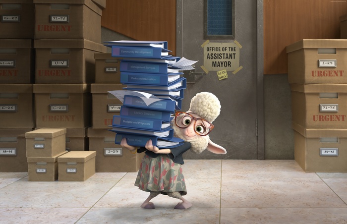 Lamb Bellwether from Zootopia carrying files