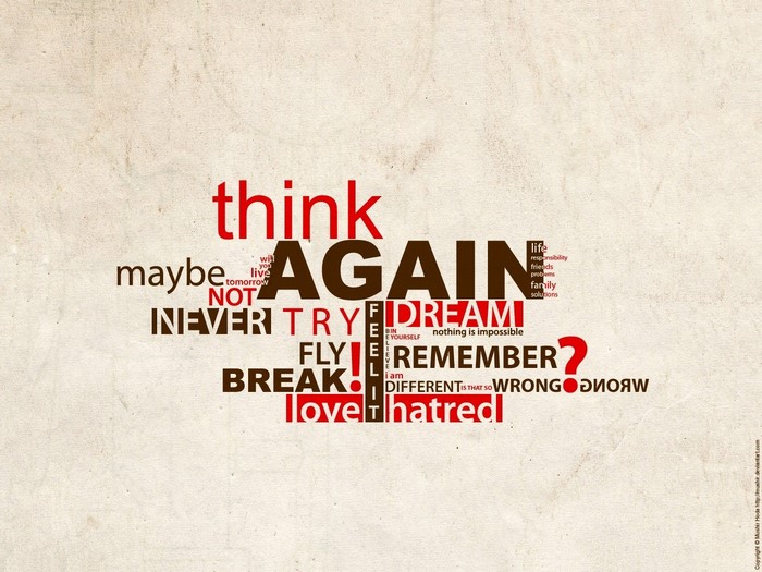 Think Again word cloud with motivational phrases
