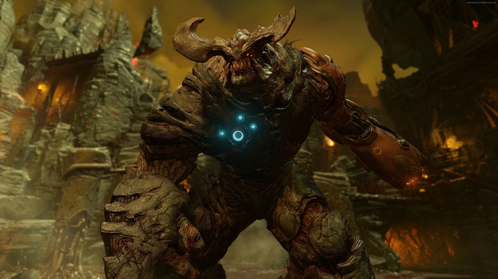 Doom 4 Hellish Monster in Fiery Landscape