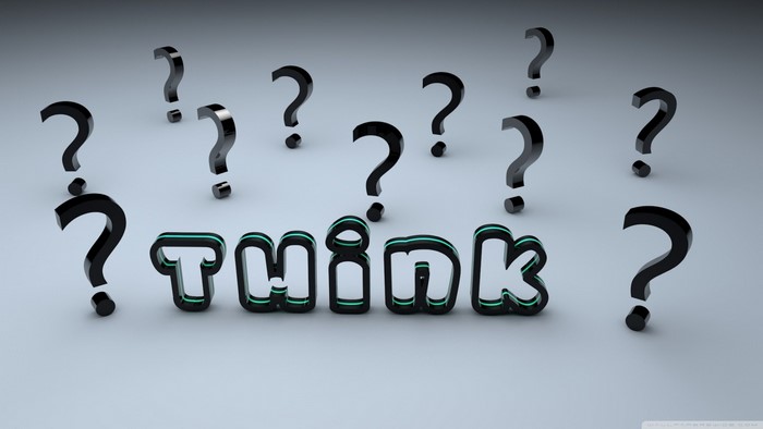 Question marks surrounding the word "think"