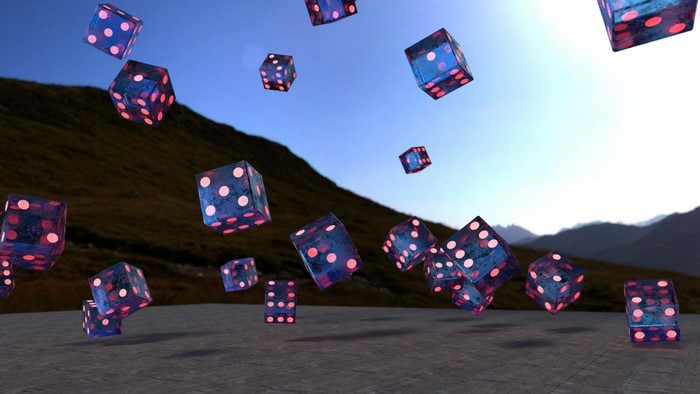 CGI dice floating in the air