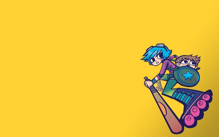 Ramona Flowers and Scott Pilgrim on roller skates